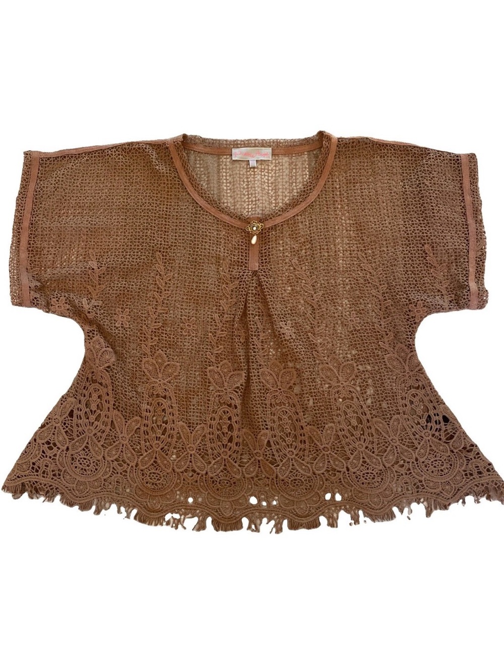 Pretty Angel Whimsigoth Gypsy Fairycore Crochet Overlay Lagenlook Top S/M